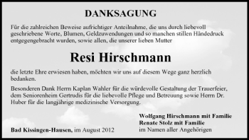 Anzeige von Resi Hirschmann von MGO
