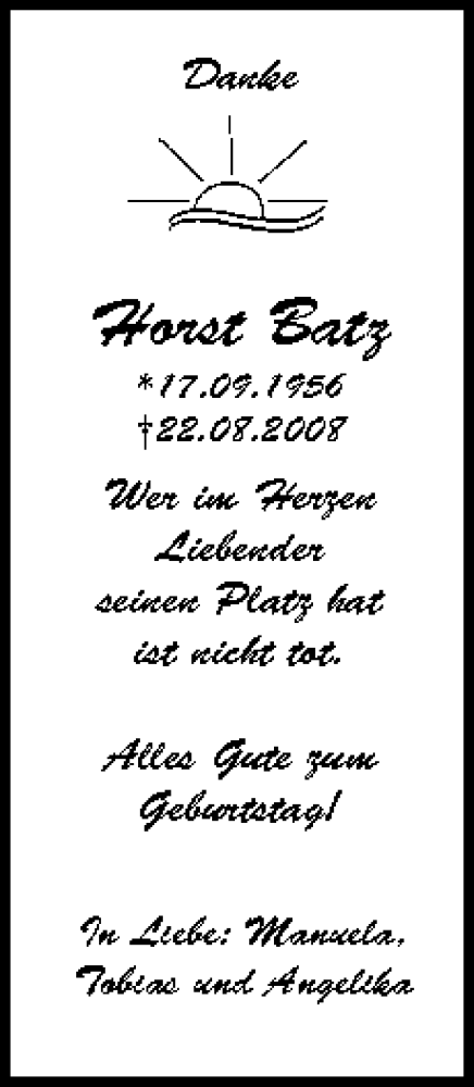  Traueranzeige für Horst Batz vom 17.09.2012 aus MGO