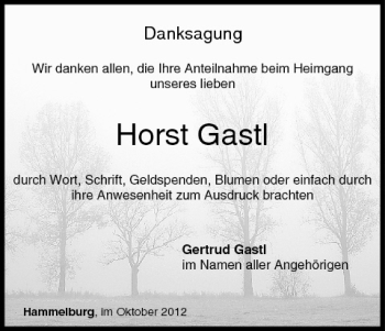 Anzeige von Horst Gastl von MGO