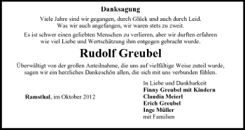 Anzeige von Rudolf Greubel von MGO