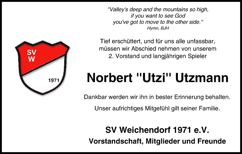  Traueranzeige für Norbert Utzmann vom 16.10.2015 aus MGO