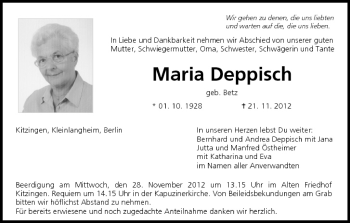 Anzeige von Maria Deppisch von MGO