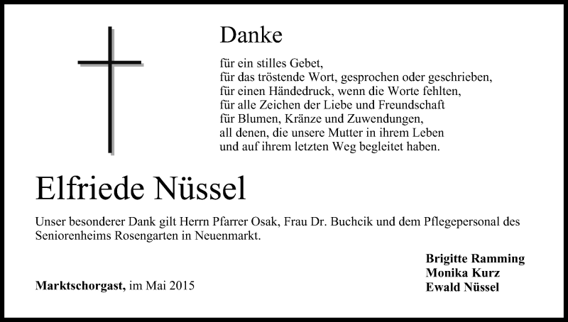  Traueranzeige für Elfriede Nüssel vom 23.05.2015 aus MGO