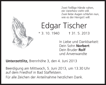 Anzeige von Edgar Tischer von MGO
