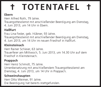 Anzeige von Totentafel vom 04.06.2013 von MGO