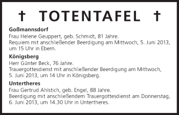 Anzeige von Totentafel vom 05.06.2013 von MGO
