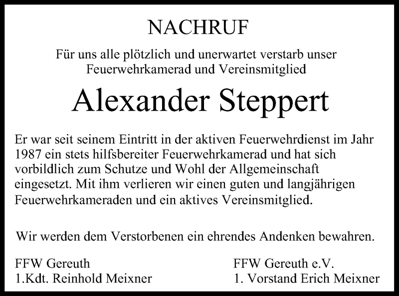  Traueranzeige für Alexander Steppert vom 06.06.2013 aus MGO