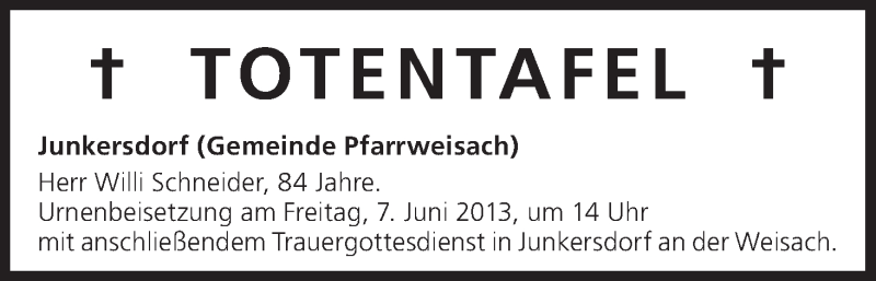  Traueranzeige für Totentafel vom 07.06.2013 vom 07.06.2013 aus MGO