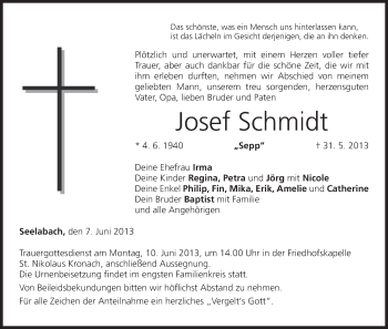 Anzeige von Josef Schmidt von MGO