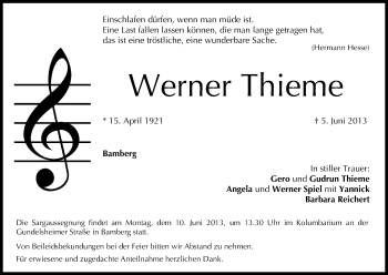 Anzeige von Werner Thieme von MGO