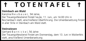 Anzeige von Totentafel vom 11.06.2013 von MGO