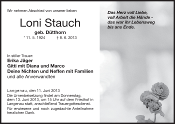 Anzeige von Loni Stauch von MGO