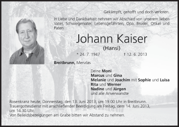 Anzeige von Johann Kaiser von MGO