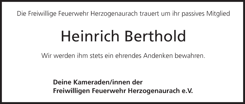  Traueranzeige für Heinrich Berthold vom 14.06.2013 aus MGO