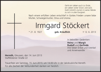 Anzeige von Irmgard Stöckert von MGO