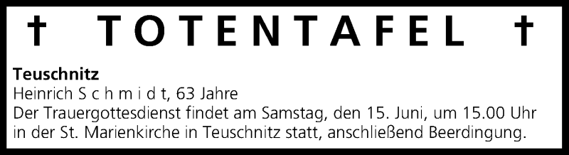  Traueranzeige für Totentafel vom 14.06.2013 vom 14.06.2013 aus MGO