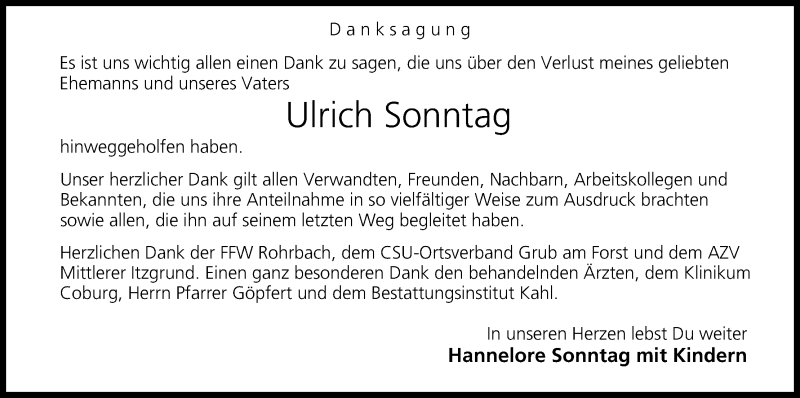  Traueranzeige für Ulrich Sonntag vom 21.02.2015 aus MGO