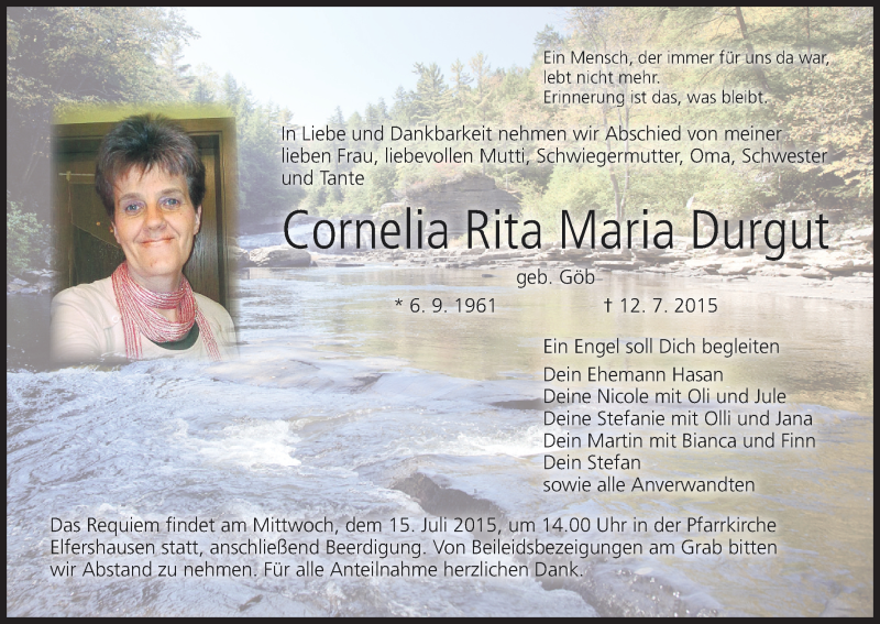  Traueranzeige für Cornelia Rita Maria Durgut vom 14.07.2015 aus MGO