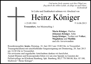 Anzeige von Heinz Königer von MGO