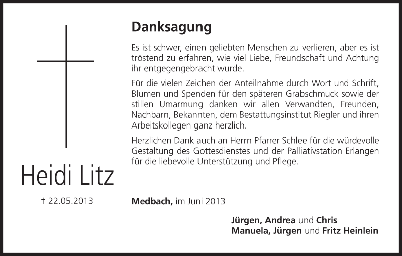  Traueranzeige für Heidi Litz vom 19.06.2013 aus MGO