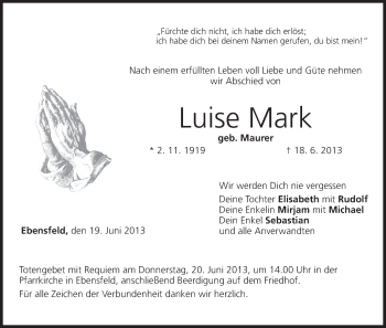 Anzeige von Luise Mark von MGO