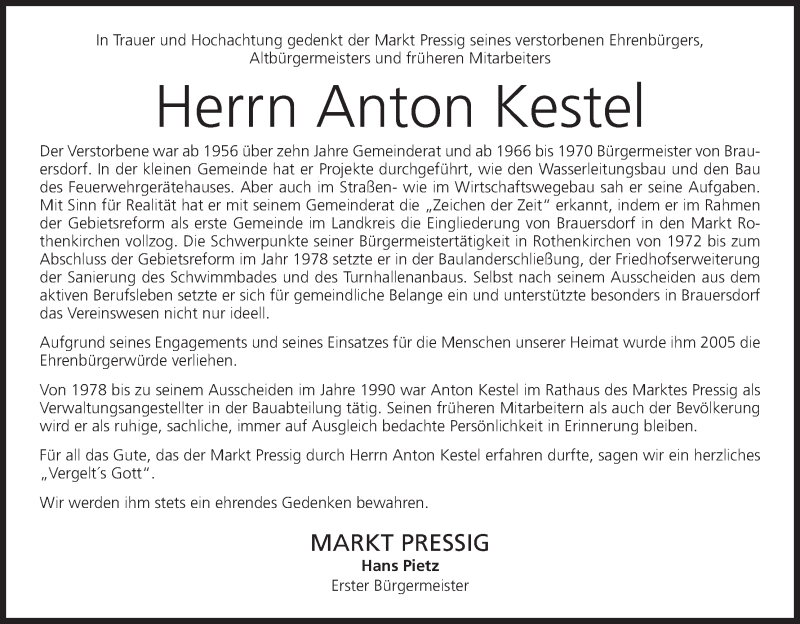  Traueranzeige für Anton Kestel vom 19.06.2013 aus Mediengruppe Oberfranken