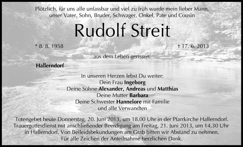  Traueranzeige für Rudolf Streit vom 20.06.2013 aus MGO