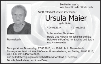 Anzeige von Ursula Maier von MGO
