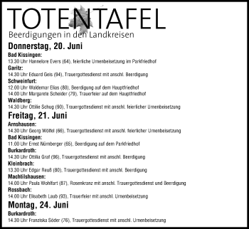 Anzeige von Totentafel vom 20.06.2013 von MGO