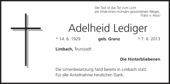 Anzeige von Adelheid Lediger von MGO