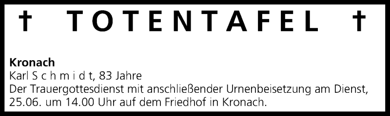  Traueranzeige für Totentafel vom 22.06.2013 vom 22.06.2013 aus MGO