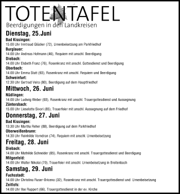 Anzeige von Totentafel vom 25.06.2013 von MGO