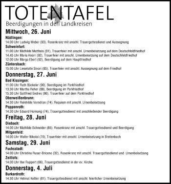 Anzeige von Totentafel vom 26.06.2013 von MGO