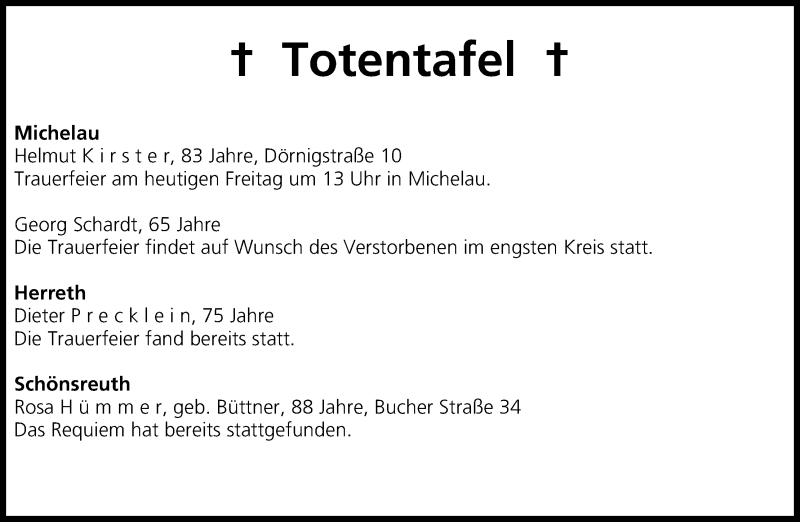  Traueranzeige für Totentafel vom 28.06.2013 vom 28.06.2013 aus MGO