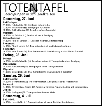 Anzeige von Totentafel vom 27.06.2013 von MGO