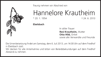 Anzeige von Hannelore Krautheim von MGO