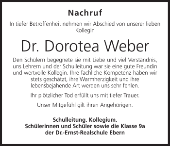 Anzeige von Dorotea Weber von MGO