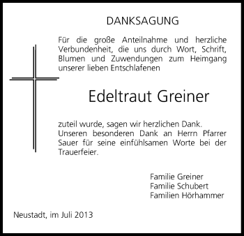 Anzeige von Edeltraut Greiner von MGO