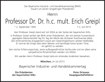 Anzeige von Erich Greipl von MGO