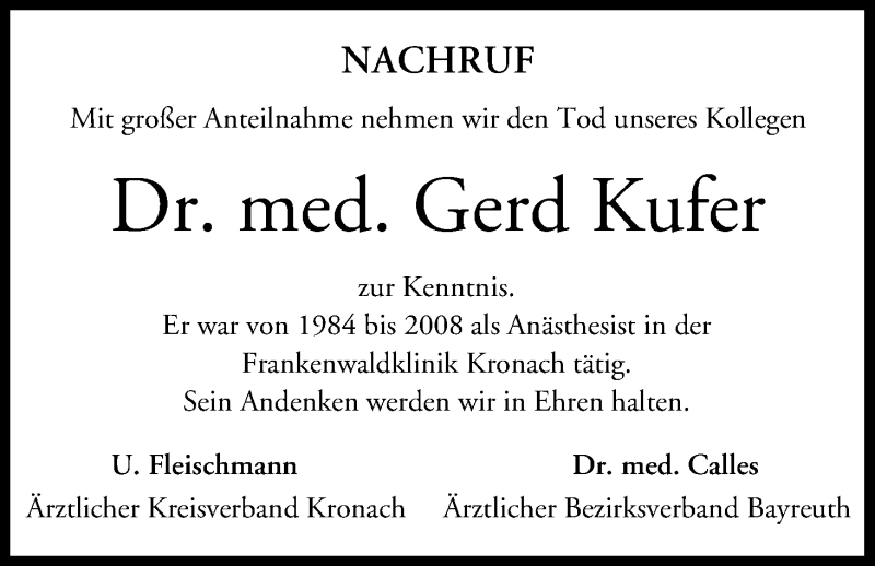  Traueranzeige für Gerd Kufer vom 13.07.2013 aus MGO