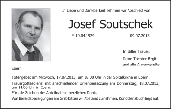 Anzeige von Josef Soutschek von MGO