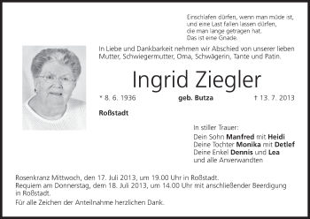 Anzeige von Ingrid Ziegler von MGO