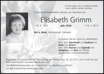 Anzeige von Elisabeth Grimm von MGO