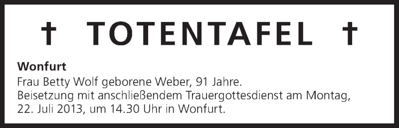  Traueranzeige für Totentafel vom 20.07.2013 vom 20.07.2013 aus MGO