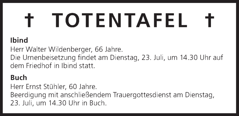  Traueranzeige für Totentafel vom 22.07.2013 vom 22.07.2013 aus MGO