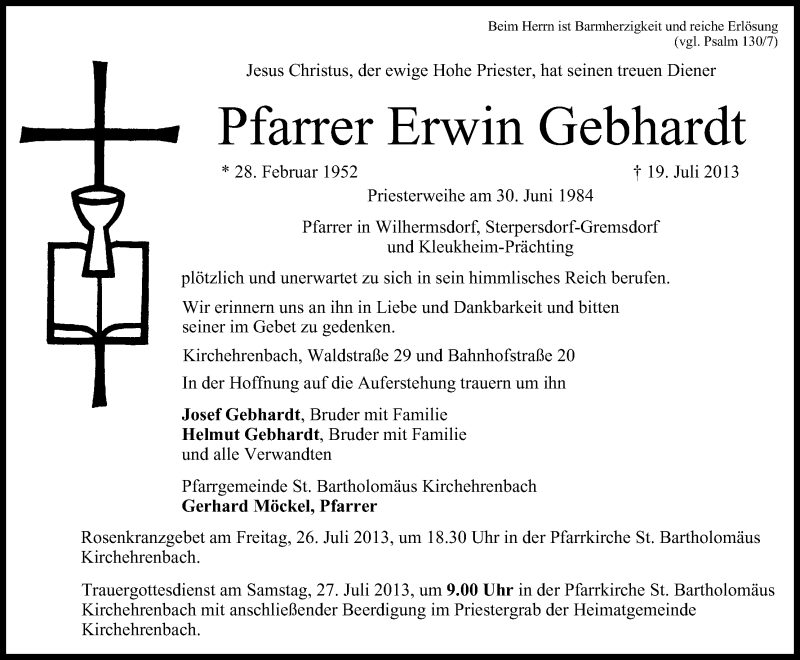  Traueranzeige für Erwin Gebhardt vom 23.07.2013 aus MGO