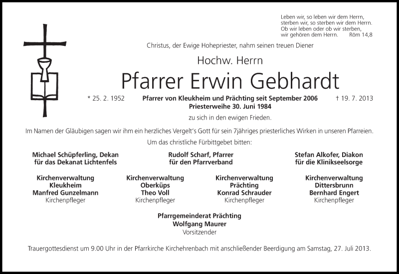  Traueranzeige für Erwin Gebhardt vom 24.07.2013 aus MGO
