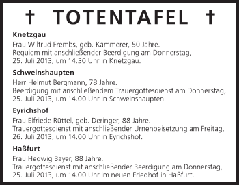 Anzeige von Totentafel vom 25.07.2013 von MGO