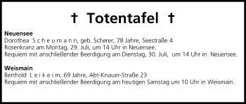 Anzeige von Totentafel vom 27.07.2013 von MGO