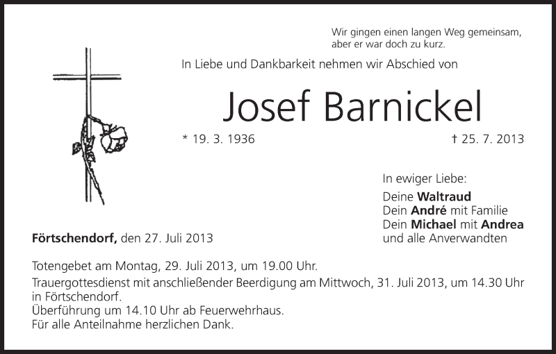  Traueranzeige für Josef Barnickel vom 27.07.2013 aus MGO